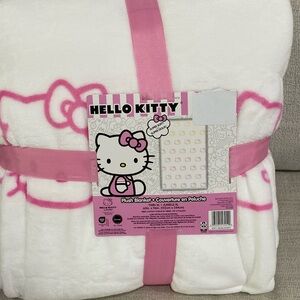 Hello Kitty NEW Pastel Pink Yellow Peach Plush Throw Blanket Twin XL 60 x 96